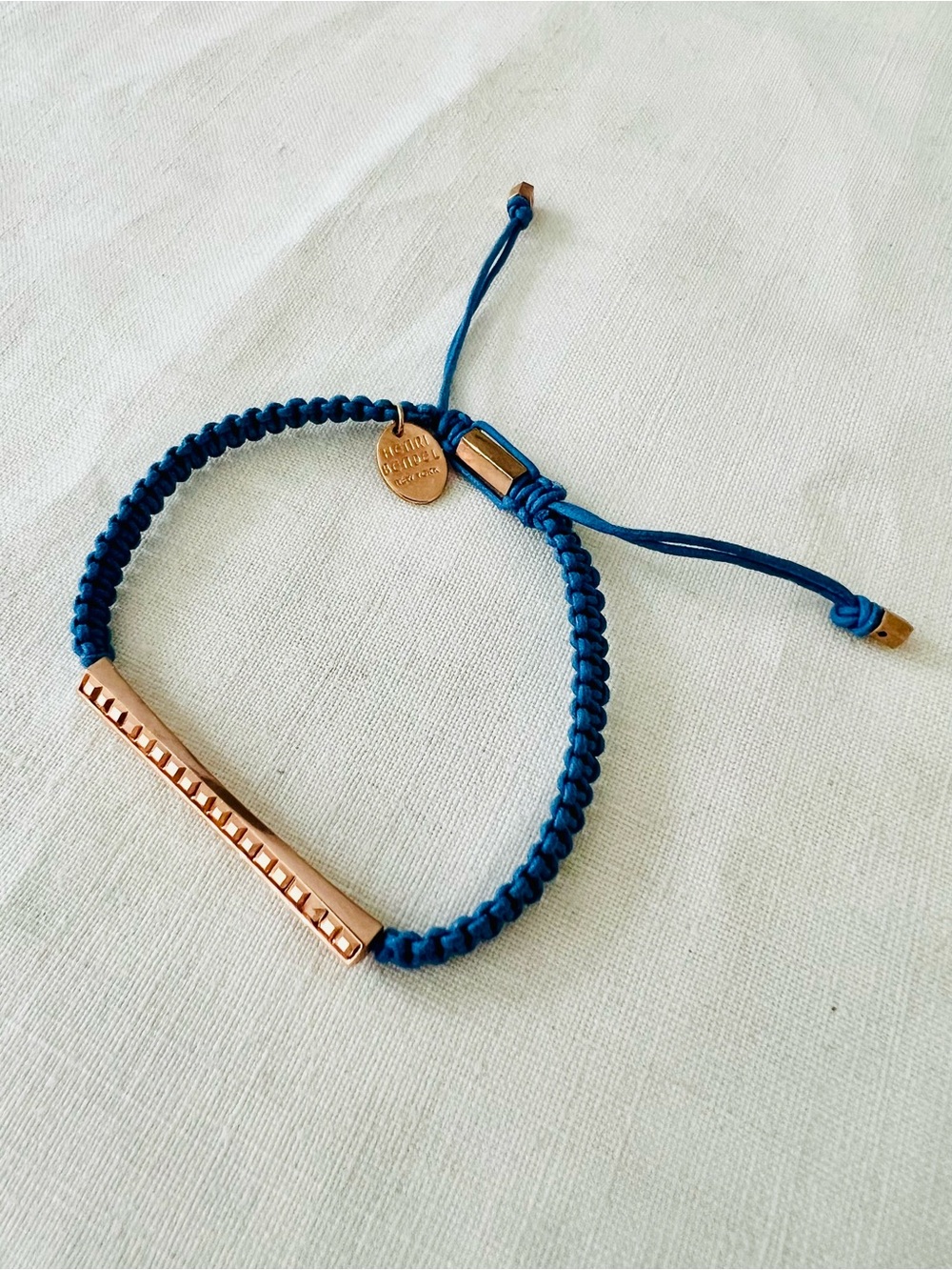 henri bendel Blue Braided Adjustable Cord Bracelet with Rose Gold Accents